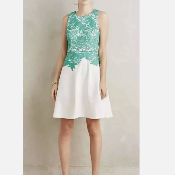 New Anthropologie Moulinette Soeurs Arbor White and Green lace dress - Picture 1 of 6